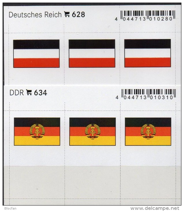 2x3 In Farbe Flaggen-Sticker Deutschland:DR+DDR 7€ Kennzeichnung An Alben Karte Sammlung LINDNER 628+634 Flag Of Germany - Other & Unclassified