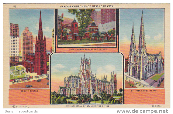 Famous Churches Of New York City Curteich - Long Island