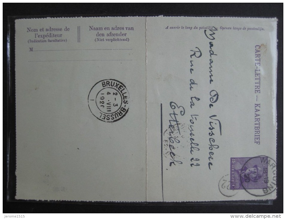 Carte Lettre : Roi Casqué 15 C Violet  1920 - 1905-1934