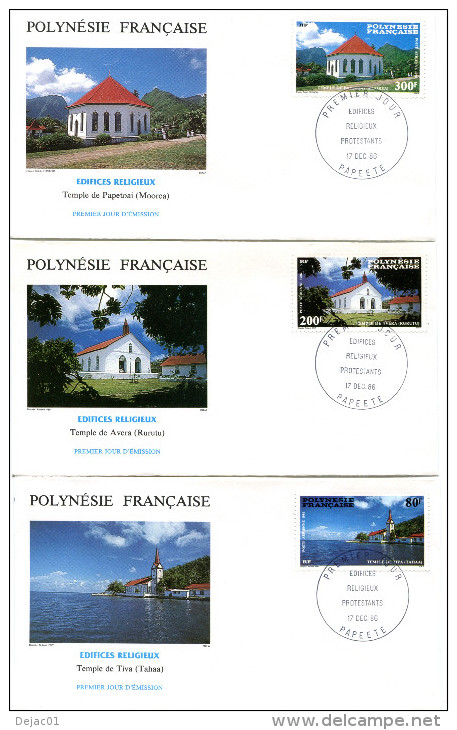 Polynésie - PJ Yvert PA 193 à 195 - Edifices Religieux - R690 - Covers & Documents
