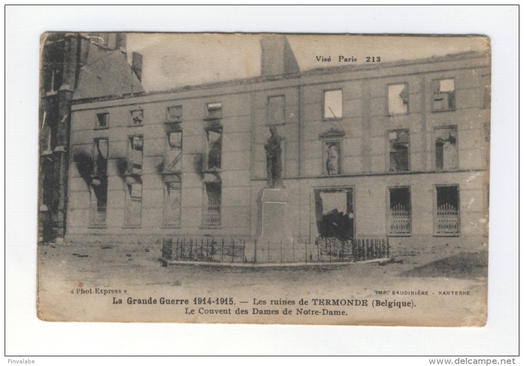 BELGIQUE La Grande Guerre 1914-1918 Les Ruines De TERMONDE Le Couvent Des Dames De Notre-Dame - Dentergem