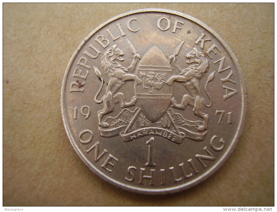 KENYA 1971  ONE SHILLING  KENYATTA Copper-Nickel  USED COIN In GOOD CONDITION. - Kenya
