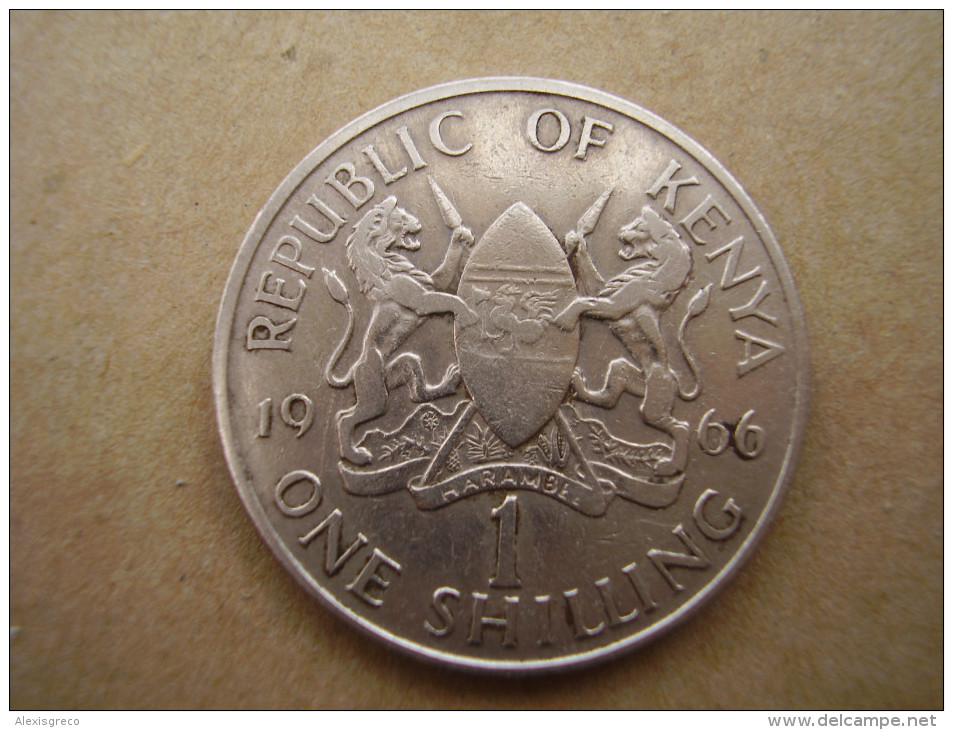 KENYA 1966  ONE SHILLING  KENYATTA Copper-Nickel  USED COIN In GOOD CONDITION. - Kenya