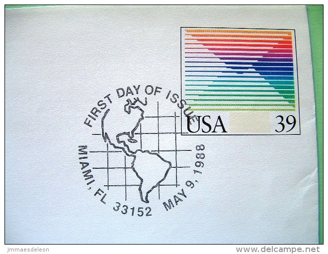 USA 1988 FDC Aerogramme Miami - 39c - Plane Hydroplane Map Transpacific Airmail - 1961-80