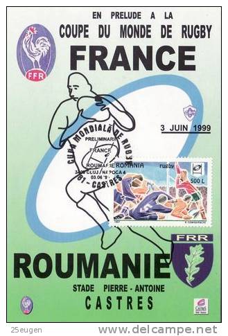 ROMANIA 1999 RUGBY POSTMARK ON POSTCARD - Rugby