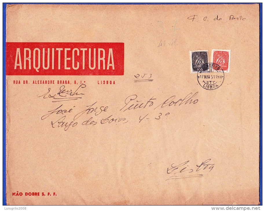 ENVELOPPE  ARQUITECTURA . RUA DR. ALEXANDRE BRAGA, 8, 1º LISBOA -- CACHET - LISBOA - 11.MAR.51 - Lettres & Documents