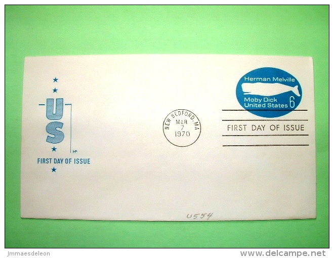 USA 1970 FDC Stationery Stamped Cover - New Bedford - 6c - Whale - Moby Dick - Herman Melville - 1961-80