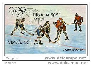 LAOS 1984 Bloc Feuillet Jeux Olympiques De Sarajevo Hockey  Scott 516  Oblit - Laos