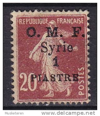 Syria 1921 Mi. 156     1 P Auf 20 C Semeuse Overprinted O.M.F. Syrie PIASTRES MNG - Unused Stamps
