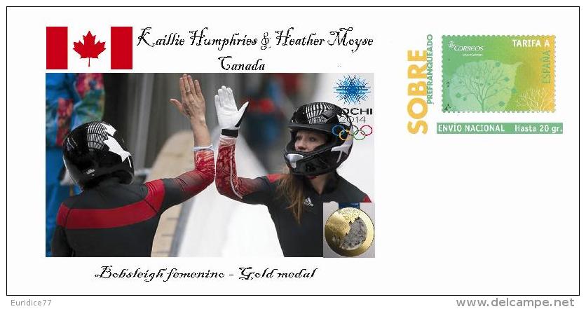 Spain 2014 - XXII Olimpics Winter Games Sochi 2014 Gold Medals Special Prepaid Cover - Bobsleigh Femenino - Winter 2014: Sochi