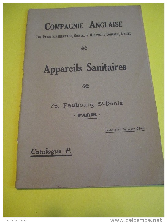 Appareils Sanitaires/ Compagnie Anglaise/The Paris Earthenware C° Ltd/LONDON/1930  (1924)       CAT54 - Catalogues