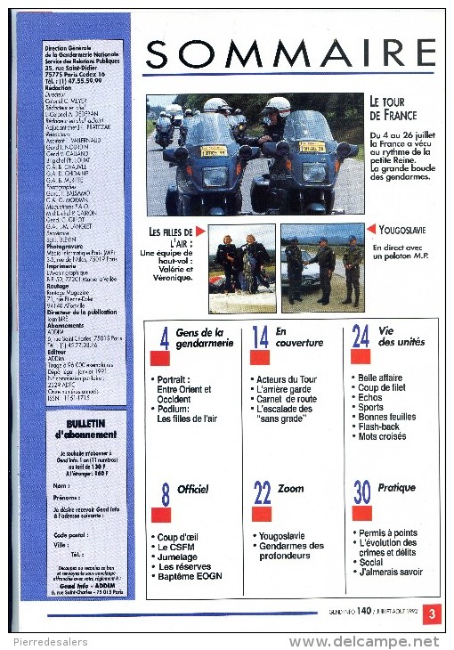 Gendarmerie B - Dossier Tour De France 1992 Cycliste - Garde Gendarme  Protection Itinéraire - Voir Extraits - Militaria - Police & Gendarmerie