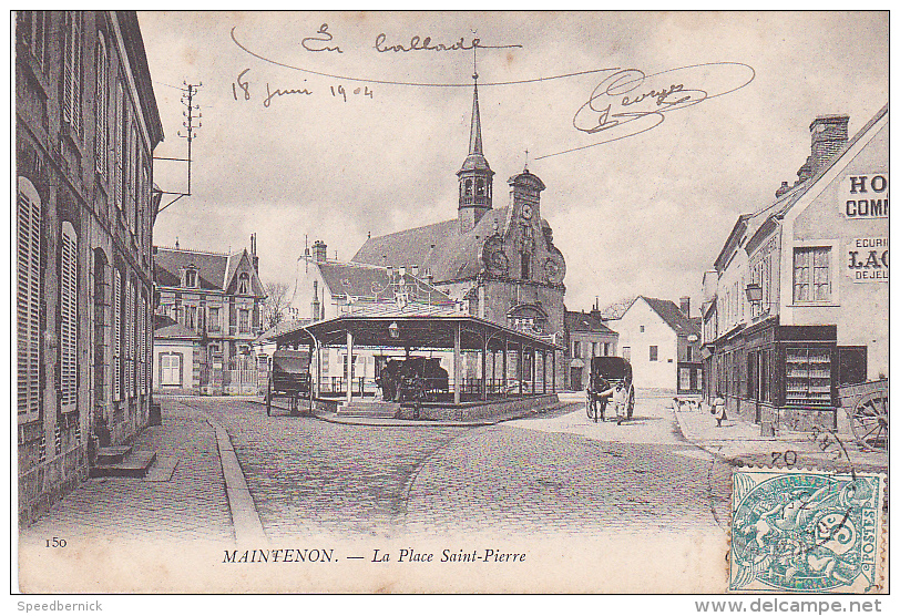 23219 Maintenon - La Place Saint-Pierre   -150ed ? -hotel Du Commerce Attelage Halles - Maintenon