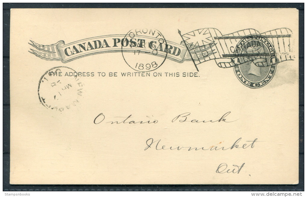 1898 Canada QV Postal Stationery Card Toronto D Flag Cancel Ontario Bank - New Market - 1860-1899 Victoria