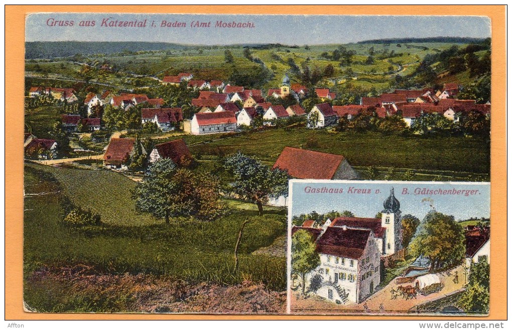 Gruss Aus Katzental I Baden Gasthaus Kreuz Old Postcard - Mosbach