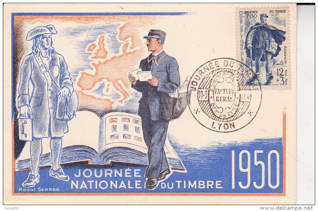 JOURNEE DU TIMBRE 1950 -LYON -CARTE MAXIMUM    COTE : 38 € - 1950-1959