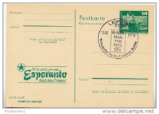 DDR P79-12b-80 C134-a Postkarte PRIVATER ZUDRUCK Esperanto Frieden Leipzig Sost. Bruno Apitz 1980 - Private Postcards - Used