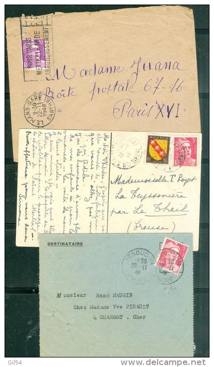 ( 12 scans ) lot de  23 lettres ou cartes postales  affarnchies avec type  gandon , différents affranchissements - lo349