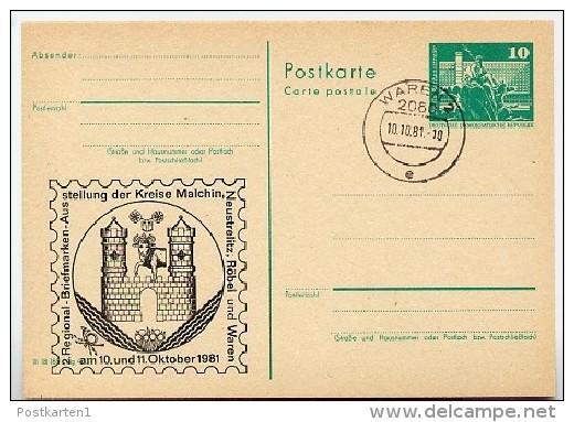 DDR P79-37-81 C169 Postkarte PRIVATER ZUDRUCK Wappen Waren Müritz 1981 - Private Postcards - Used