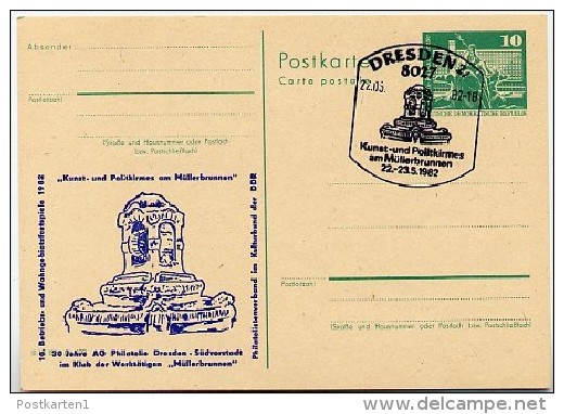 DDR P79-18b-82 C190-b Postkarte PRIVATER ZUDRUCK Müllerbrunnen Dresden Sost. 1982 - Private Postcards - Used