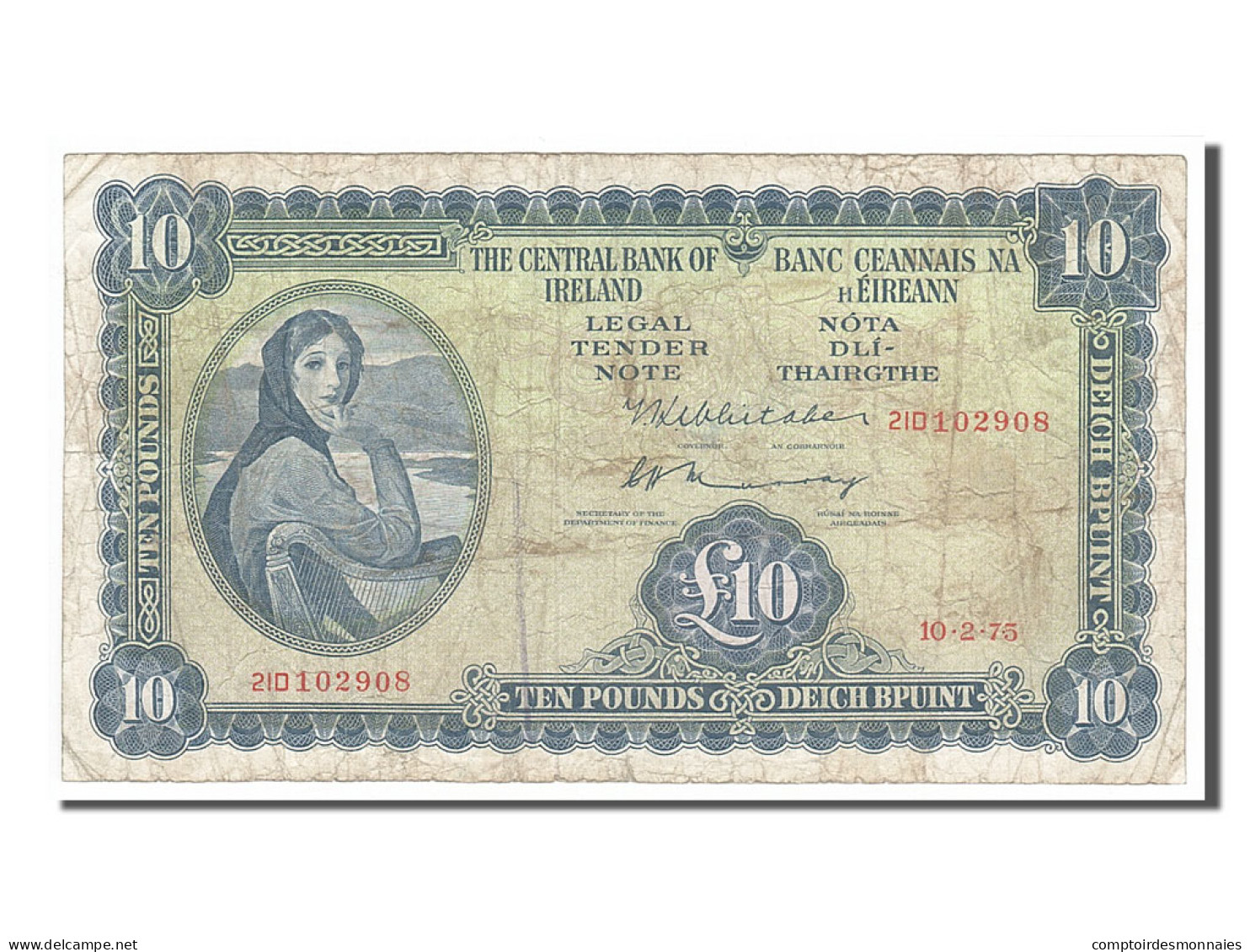 Billet, Ireland - Republic, 10 Pounds, 1975, 1975-02-10, TTB - Irlande