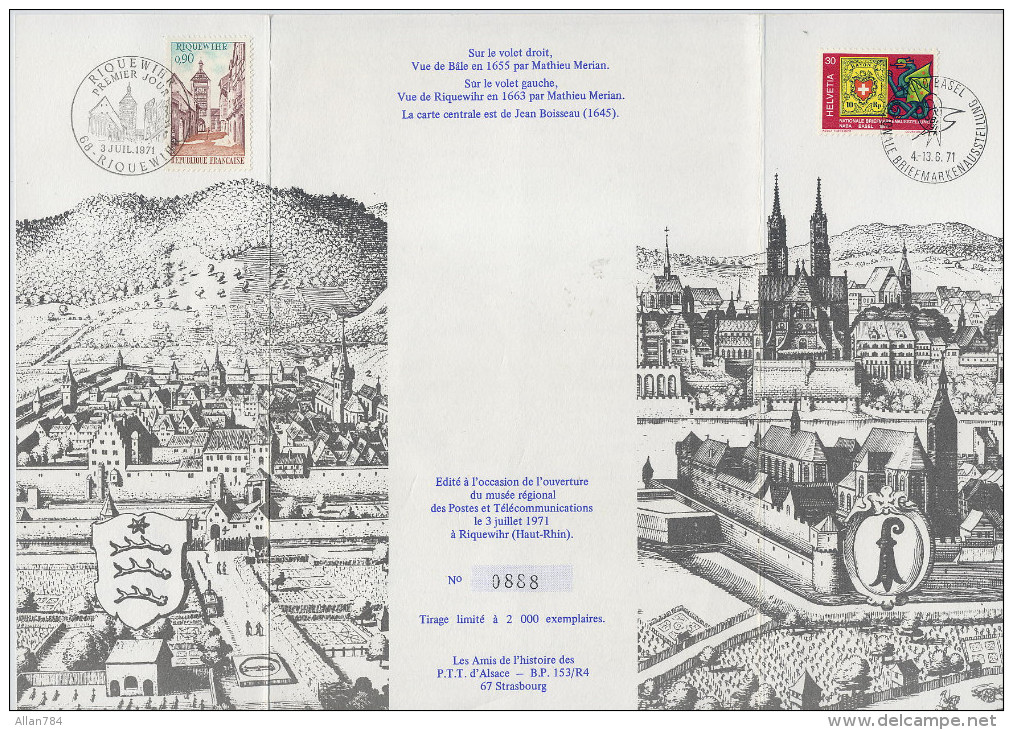 BALE - RIQUEWIHR ALSACE - DOCUMENT PHILATELIQUE LIAISON POSTALE PEDESTRE JUILLET 1971 - VOIR DESCRIPTION - - Storia Postale