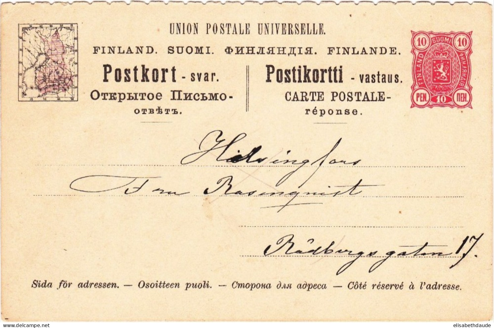 1895 - FINLAND - PARTIE REPONSE De CARTE ENTIER Avec REPONSE PAYEE - CARTE ANGLE GAUCHE - Postal Stationery