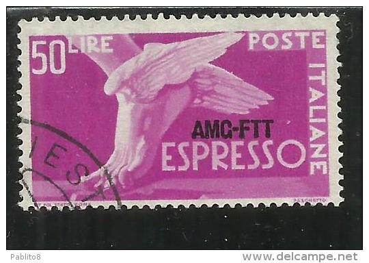 TRIESTE A 1952 AMG - FTT ITALIA ITALY OVERPRINTED DEMOCRATICA ESPRESSO LIRE 50 RUOTA III  USATO USED OBLITERE' - Poste Exprèsse