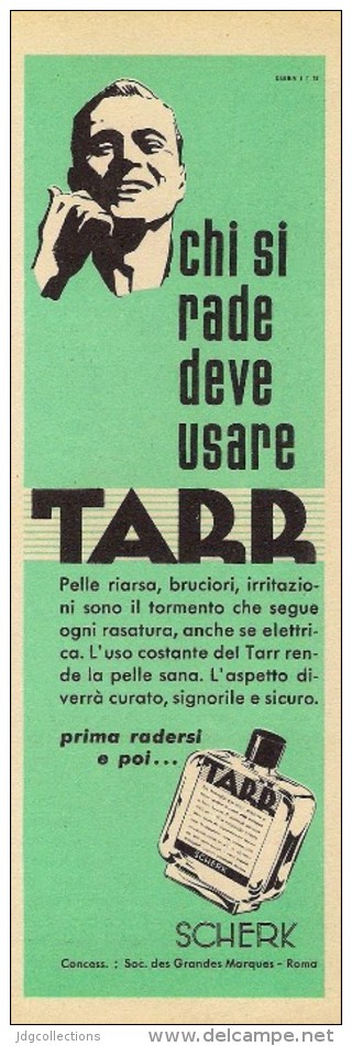 # TARR SCHERK SHAVE LOTION,  ITALY 1950s Advert Pubblicità Publicitè Reklame Lozione Barba Rasage Afeitar Rasierwasser - Ohne Zuordnung