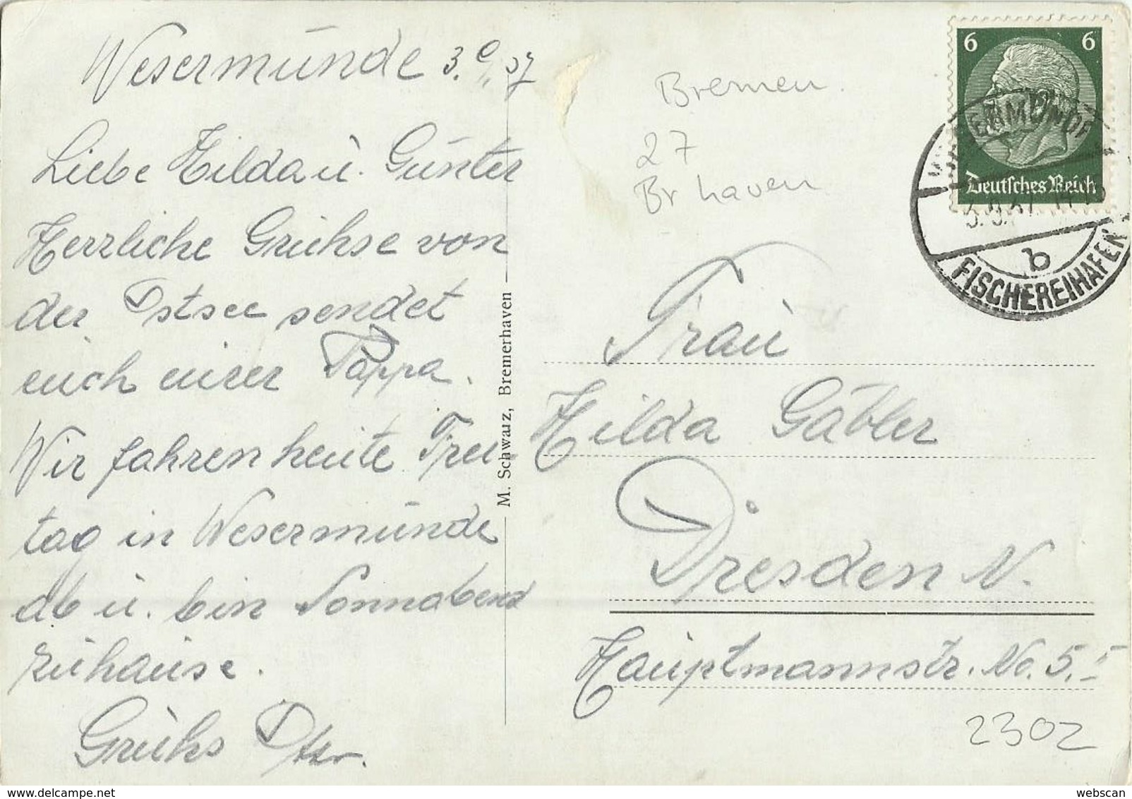 AK Bremerhaven Roter Sand Leuchtturm Wesermündung 1937 #2302 - Bremerhaven