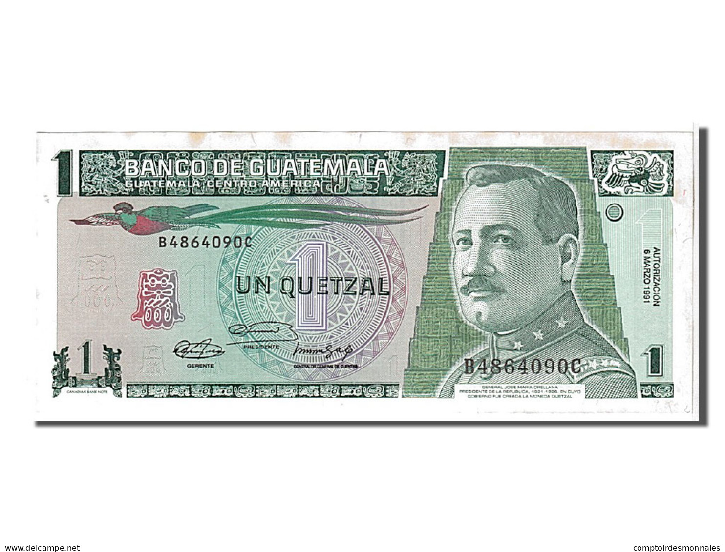 Billet, Guatemala, 1 Quetzal, 1991, KM:73b, SPL - Guatemala