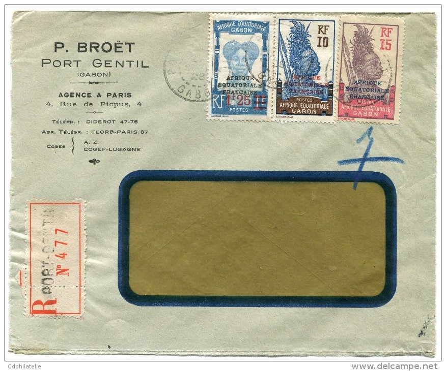 GABON ENVELOPPE COMMERCIALE RECOMMANDEE DEPART PORT GENTIL 27 SEPT 28 - Lettres & Documents