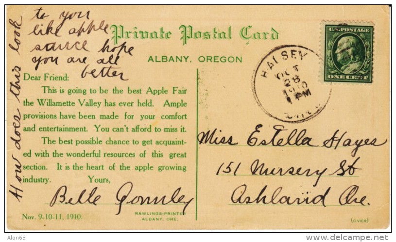 Albany Oregon, Apple Fair, Face In Apple Fruit, C1910s Vintage Postcard - Other & Unclassified