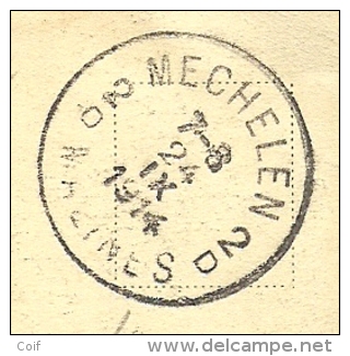 Kaart Met Stempel MECHELEN / MALINES Op 24/09/1914 (Offensief W.O.I.) - Zona No Ocupada