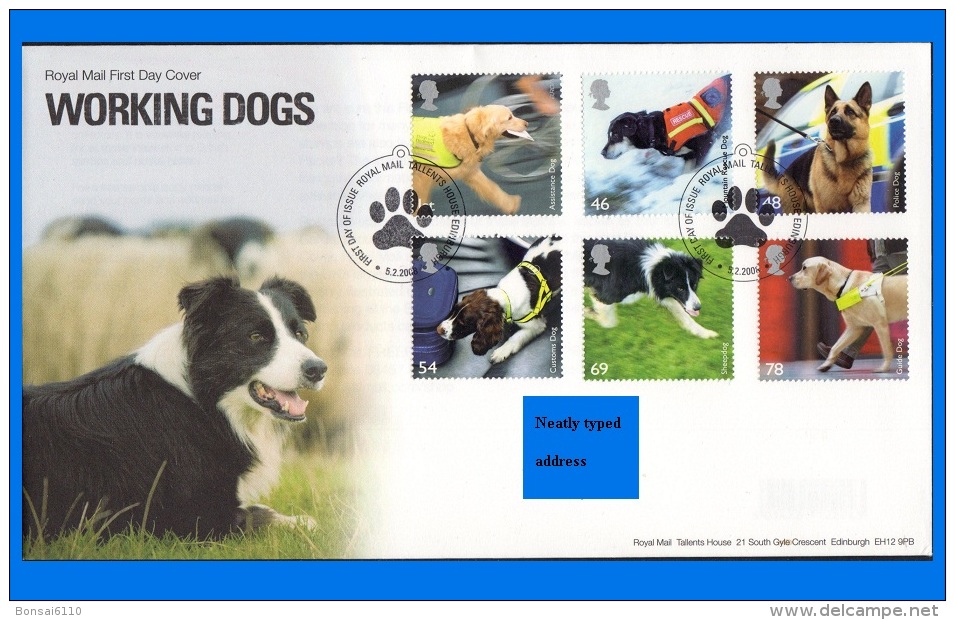 GB 2008-0006, Working Dogs FDC, Tallents House SHS - 2001-2010 Dezimalausgaben