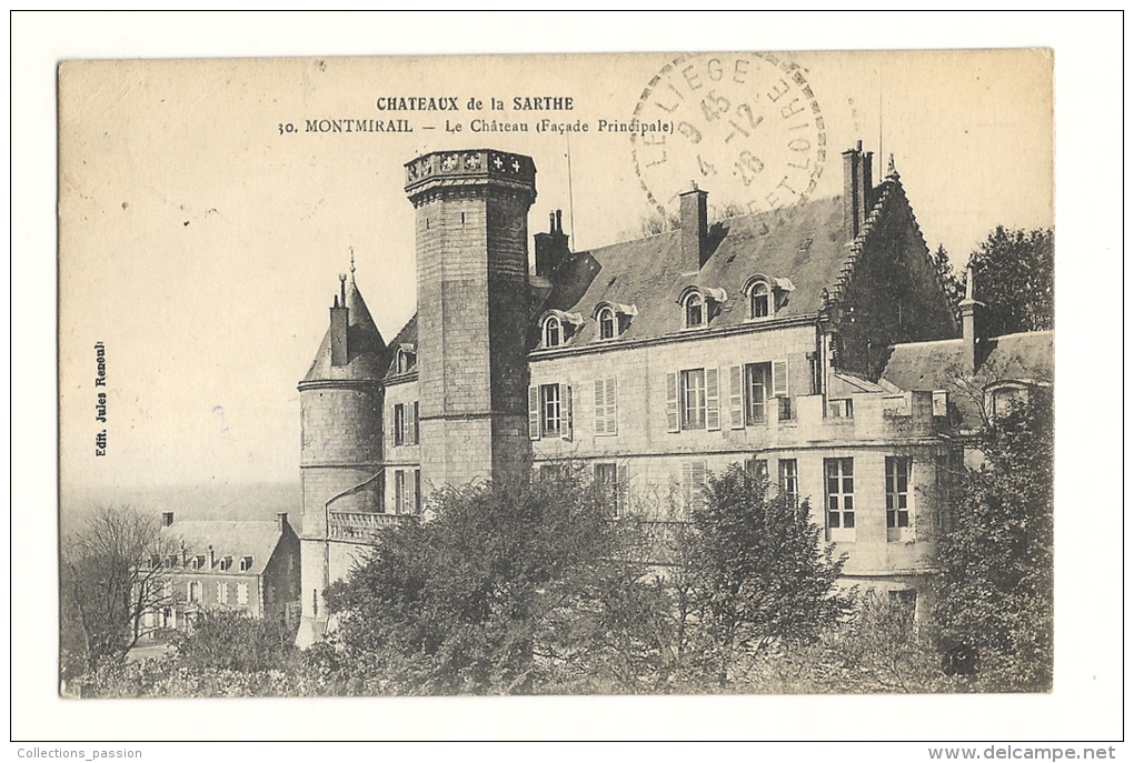 Cp, 72, Montmirail, Le Château, Façade Principale, Voyagée 1926 - Montmirail