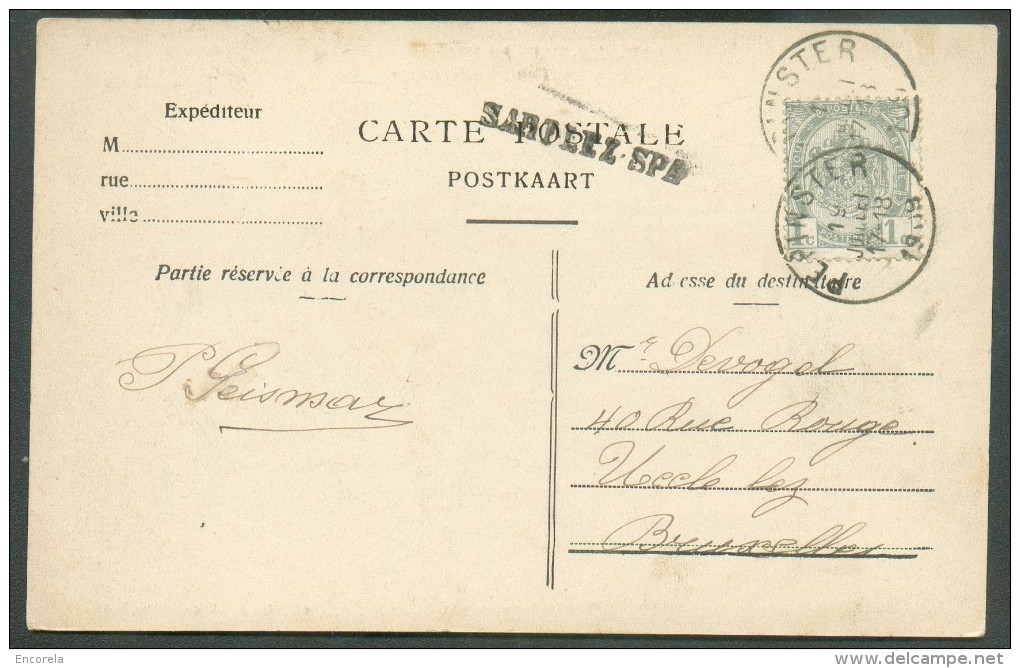 N°81 - 1 Centimes Gris Obl. Sc PEPINSTER S/C.P. Du 1 Juillet 1909 + Griffe De SART-LEZ-SPA Vers Bruxlles - 9835 - Langstempel