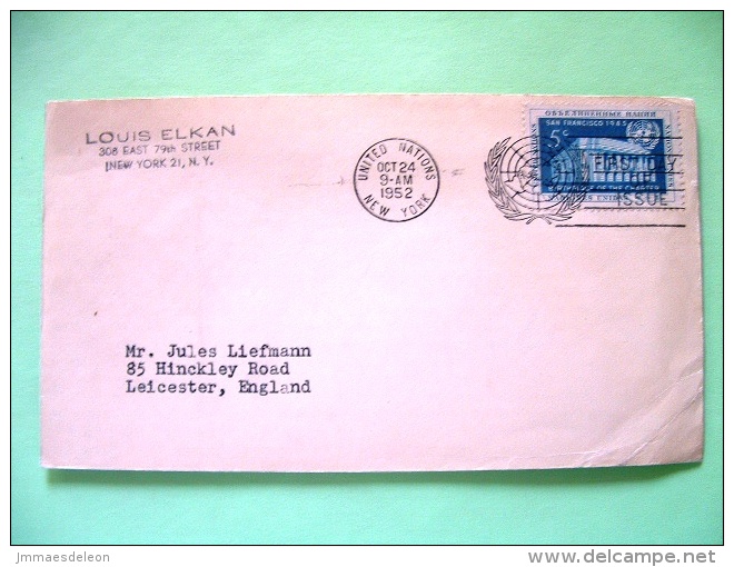 United Nations - New York 1952 FDC Cover To England - Veteran War Memorial - Cartas & Documentos