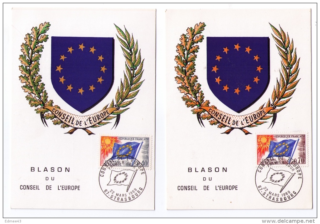 Lot De 2 Cartes Philatéliques Premier Jour, Conseil De L'Europe, Strasbourg, 1969 Et 1971 - EU-Organe