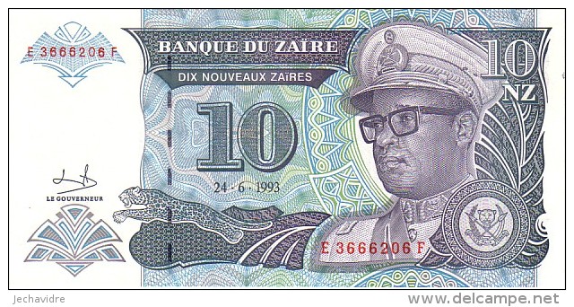 ZAÏRE  10 Nouveaux Zaïre   Daté Du 24-06-1993   Pick 54 A          ***** BILLET NEUF ***** - Zaire