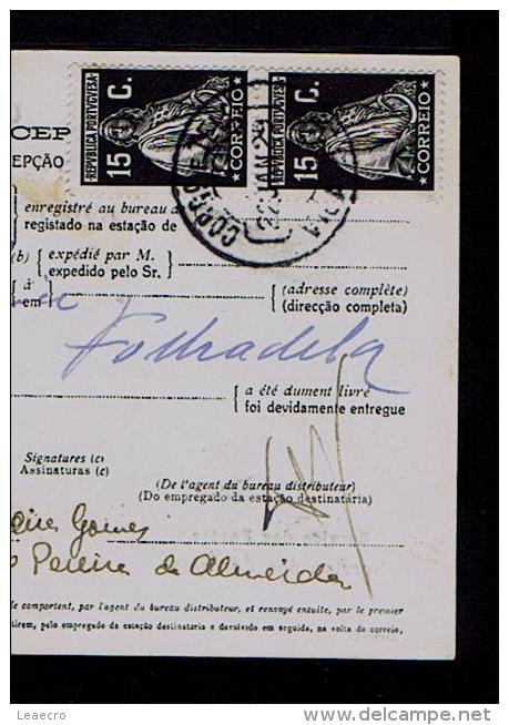 RARE AVISO DE RECEPÇÃO Stamped ( Ceres 15c.x2 Black ) Mod.nº95 VILA REAL 22-01-1929 SERVICE DES POSTES Portugal Gc1433 - Covers & Documents