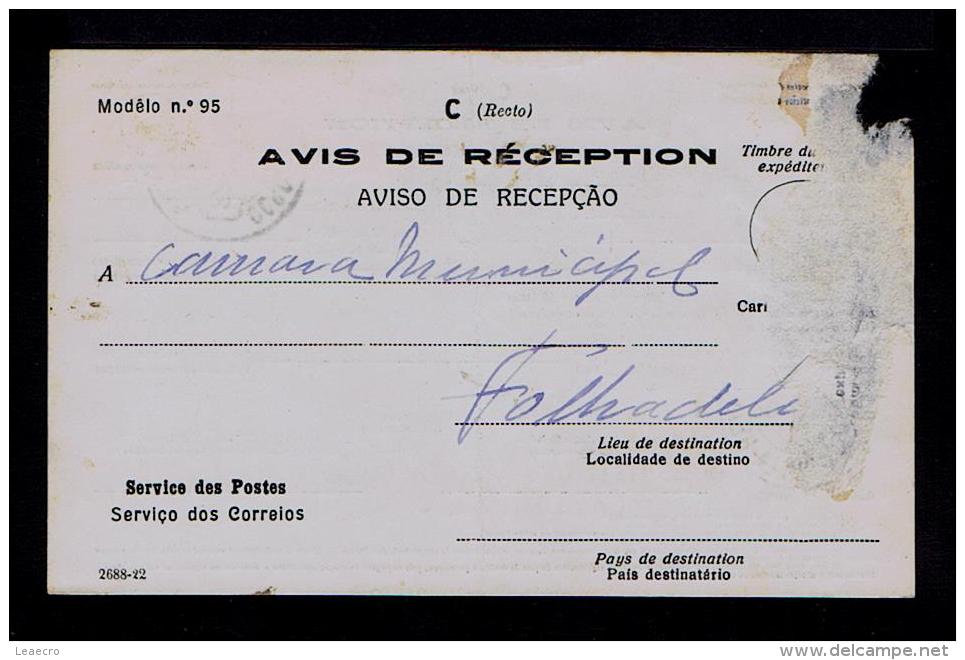 RARE AVISO DE RECEPÇÃO Stamped ( Ceres 15c.x2 Black ) Mod.nº95 VILA REAL 22-01-1929 SERVICE DES POSTES Portugal Gc1433 - Lettres & Documents