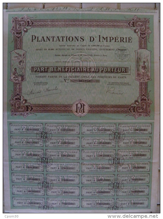 Action - Plantations D' IMPERIE - 40.000 Actions De 100 Fr Siège Social à Grand-Bassam Cote-d'Ivoire - G - I