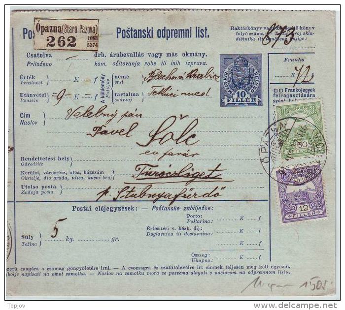 JUGOSLAVIA - HUNGARY - PAKET KART - STARA PAZOVA - 1913 - Airmail