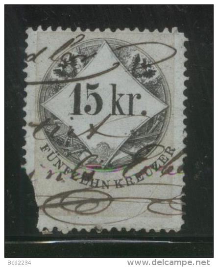 AUSTRIA 1866 REVENUE 15KR ON THICKER BLUE PAPER NO WMK PERF 12.00 X 12.00 BAREFOOT 122 (A) - Fiscale Zegels