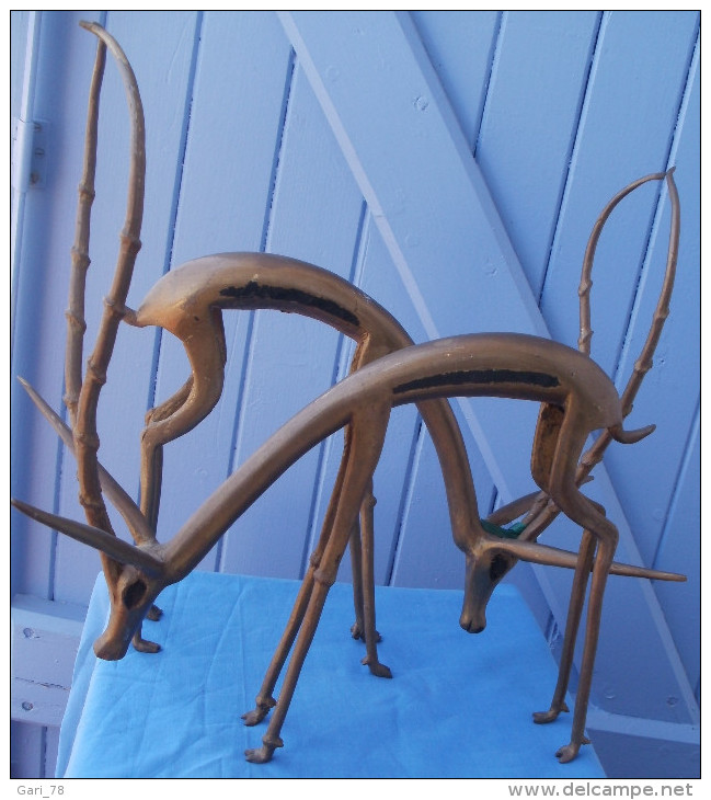 Paire D'ANTILOPES En Bronze Hauteur 37 Cm - Bronzen