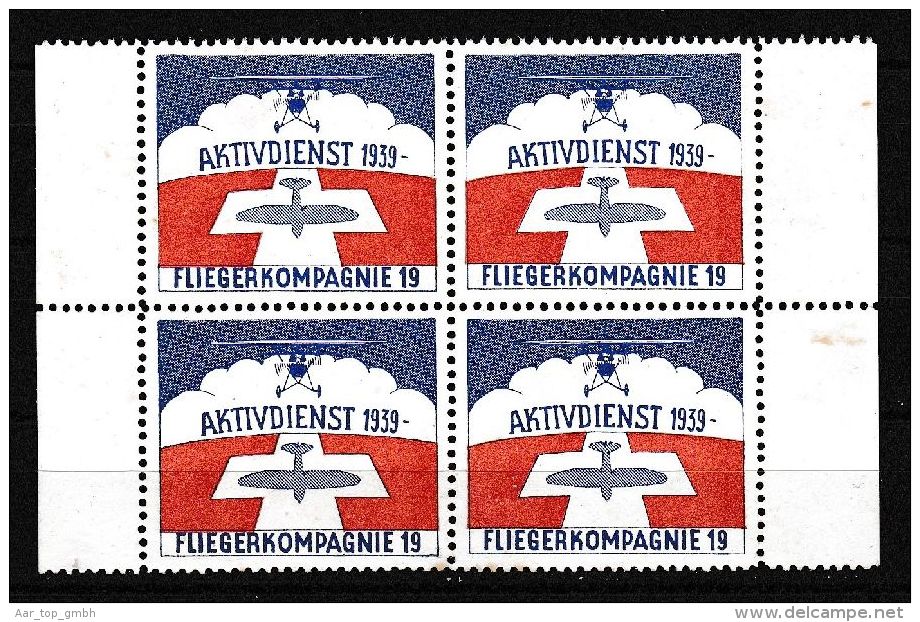 Schweiz Soldatenmarken 1939 Fliegerkompagnie 19 4-er Block * Ungebraucht - Vignettes
