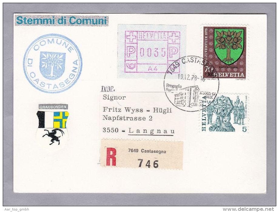 Schweiz Automatenmarken 1978-12-19 Castasegna R-Brief Mit Zu# 1 IV "A4" - Timbres D'automates