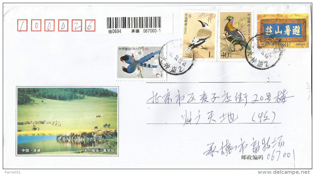 China 2007 Biddulphs Ground JayTaiwan Blue Magpies Monal Pheasant Horses Barcoded Registered Stationary Cover - Hoendervogels & Fazanten