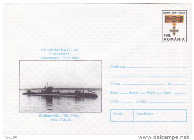 SHIPS, THE SUBMARINE "DELFINUL", 1996, COVER STATIONERY, CONSTANTA, ROMANIA - Sottomarini